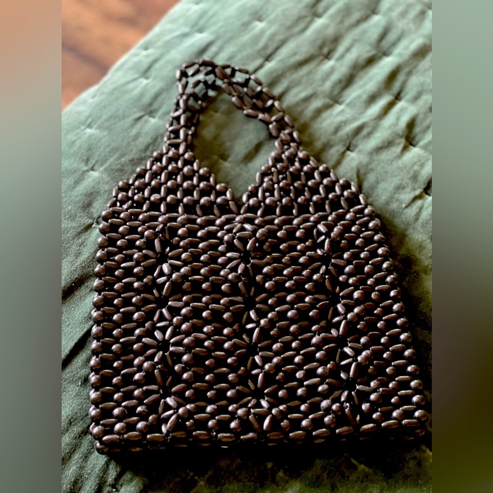 Black Wooden Bead Purse